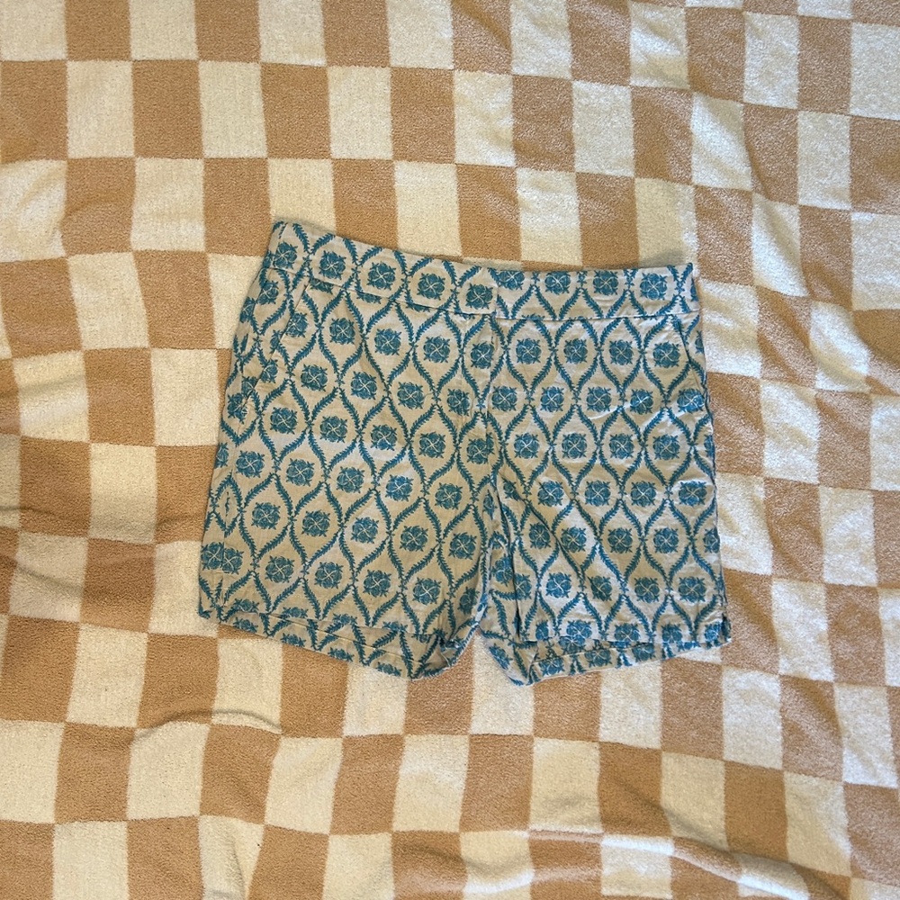 LOFT Teal Patterned High Waist Shorts